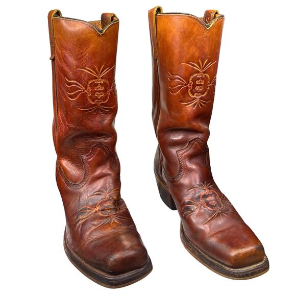 Vintage 70’s Sears Men’s Brown Leather Campus Style Cowboy Boots Size US 8 D